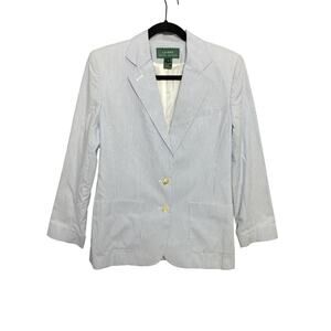 Ralph Lauren Chambray Stripped Blazer Jacket Women’s Size 6 100% Cotton Preppy